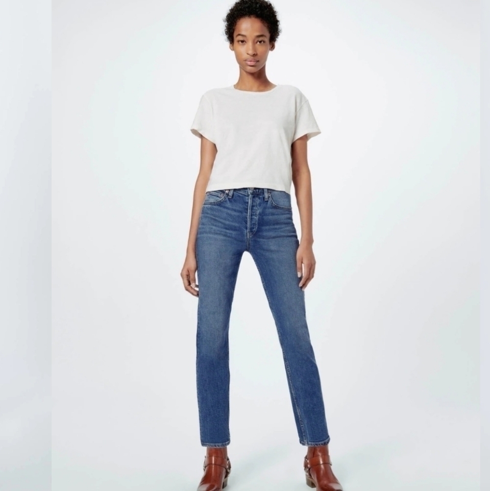 Re/Done Comfort Stretch High Rise Ankle Crip Stretch Jeans In Mid 70s Size 24